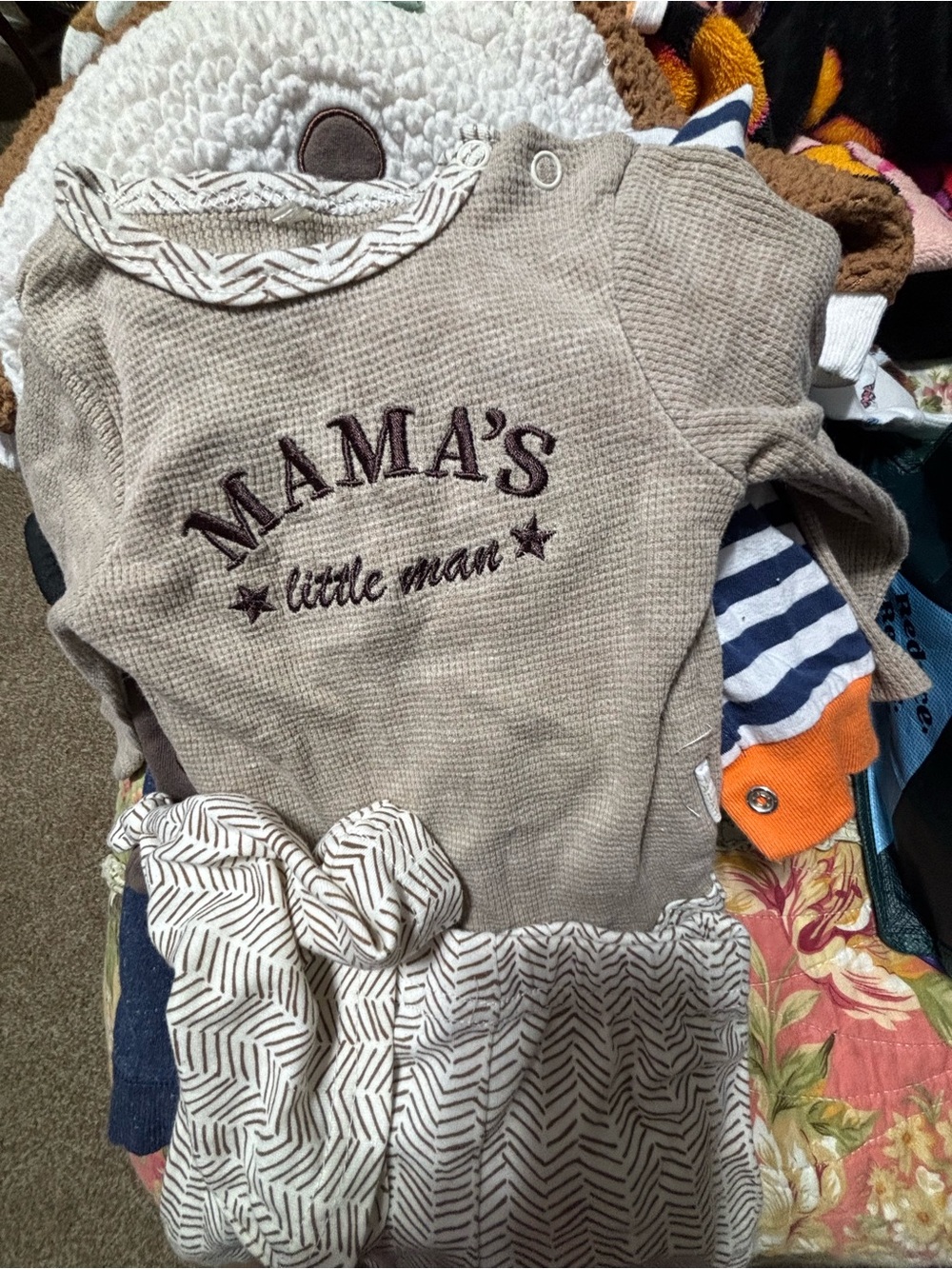 Mama's Little Man Beige Baby Pajama Set